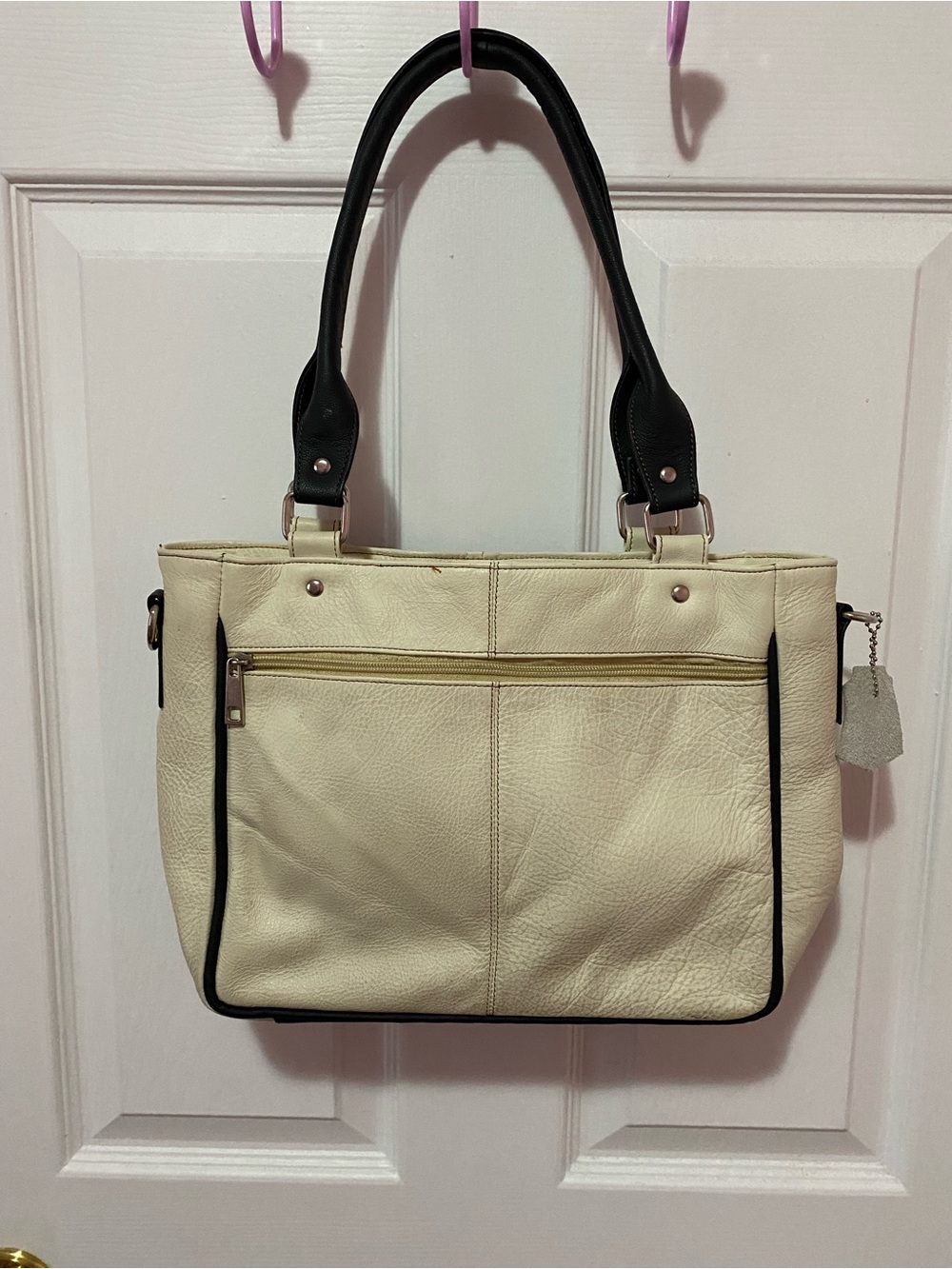 Vintage RARE Women’s Bag Cream and Black Leather Bag - Picture 9 of 13